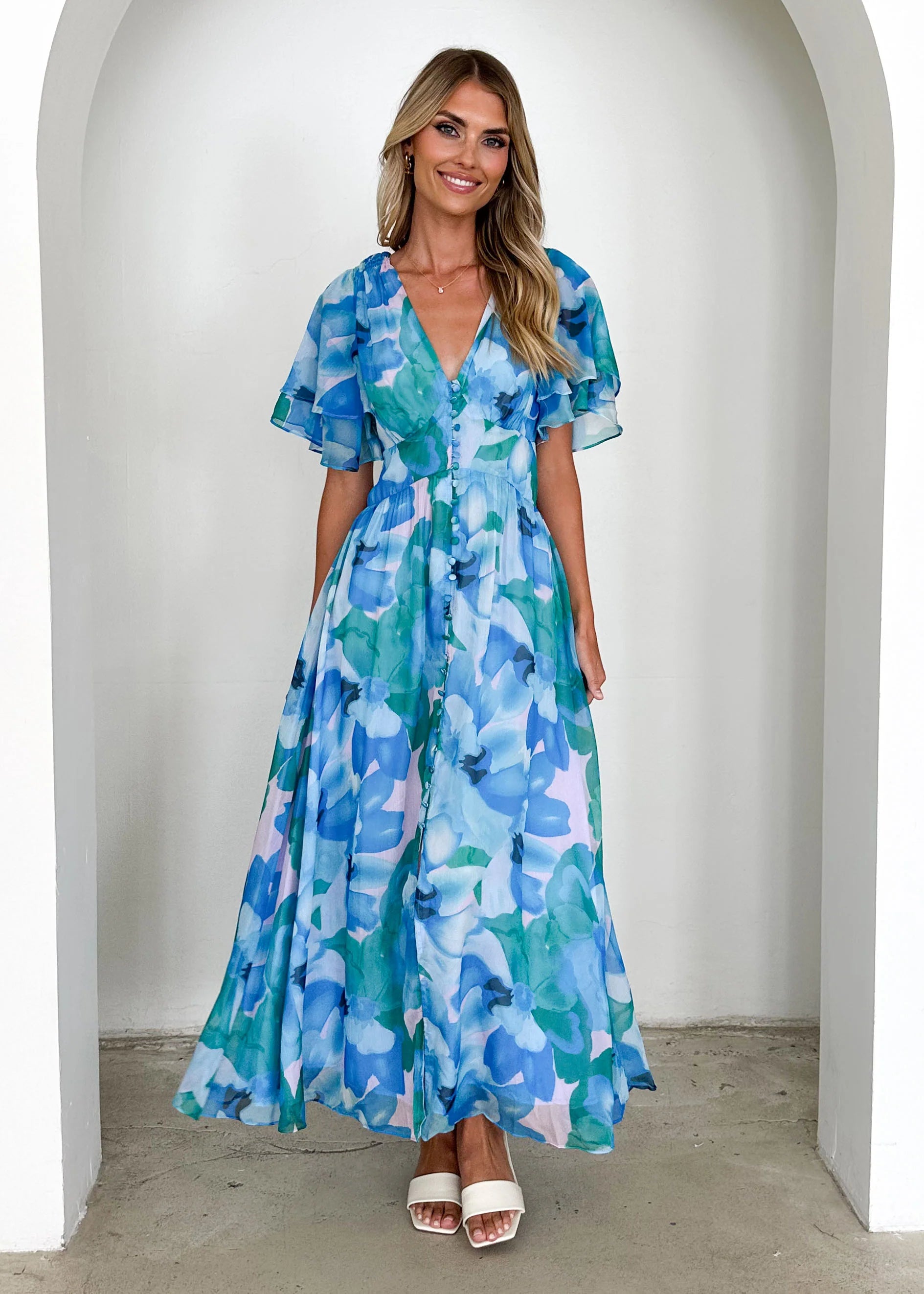 Harpa Midi Dress - Blue Blooms