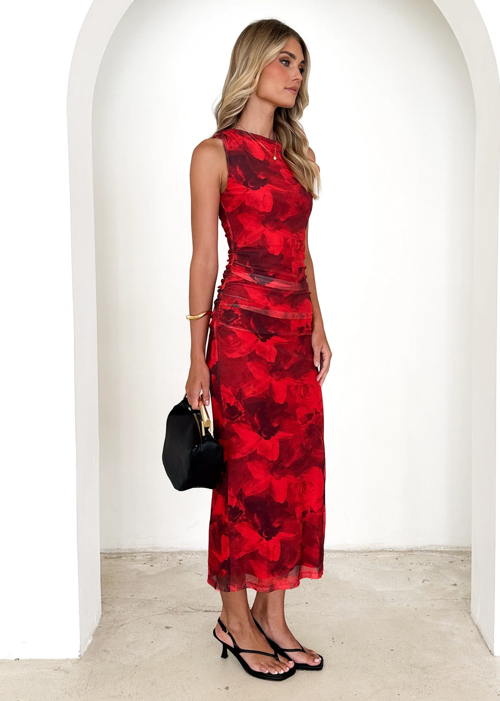 Darbie Mesh Maxi Dress - Red Flowers