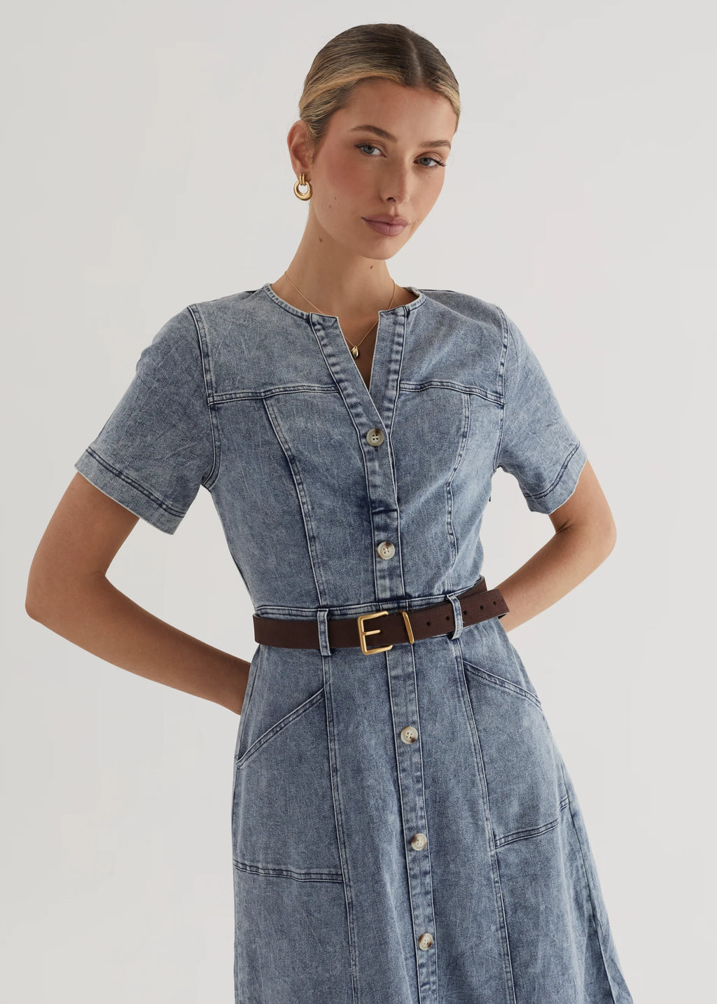 Petra Denim Midi Dress - Washed Blue