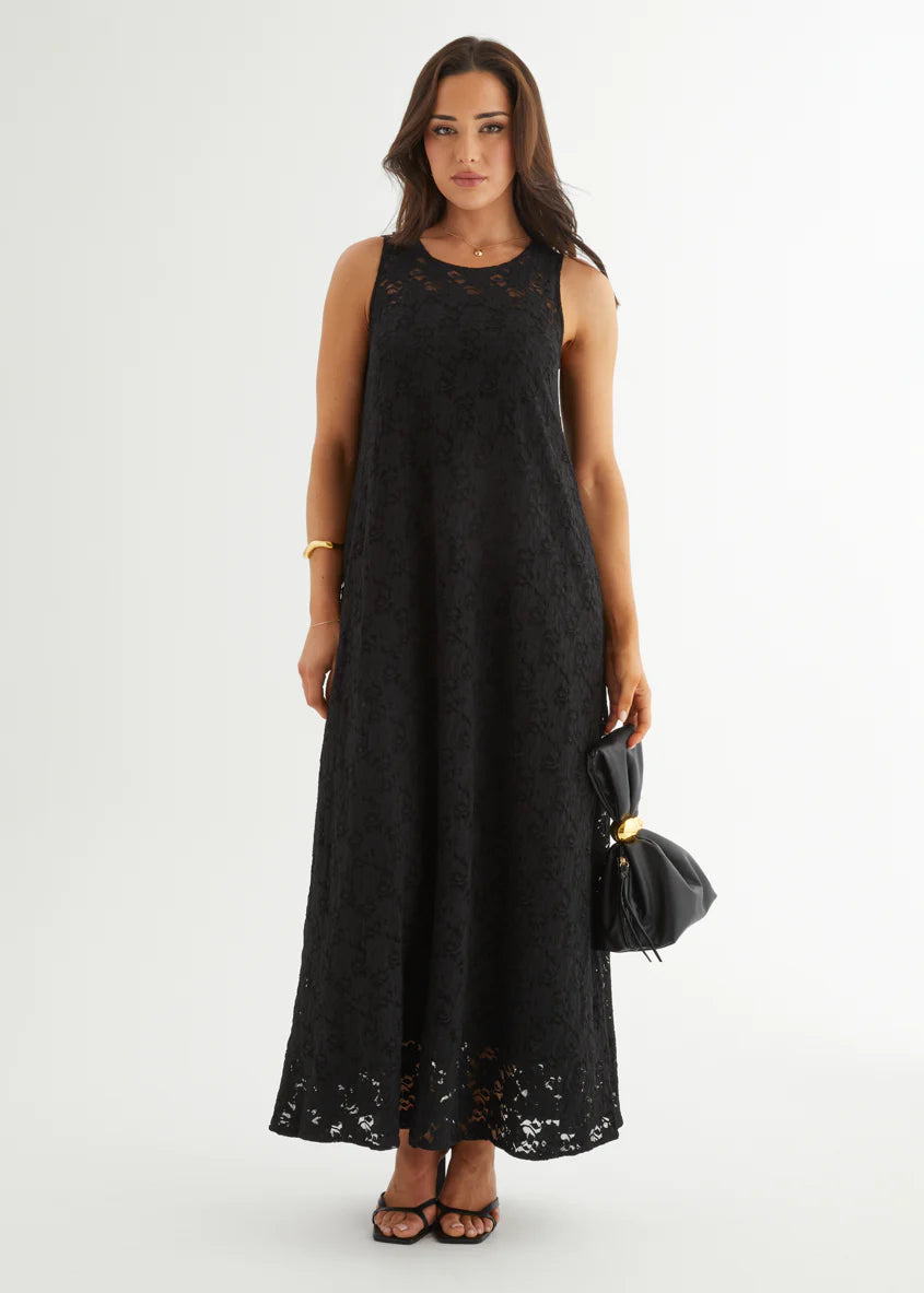Aneika Lace Maxi Dress - Black