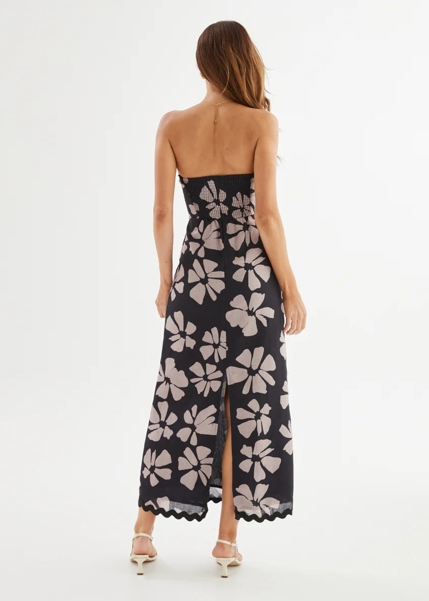 Aurella Strapless Maxi Dress - Black Floral