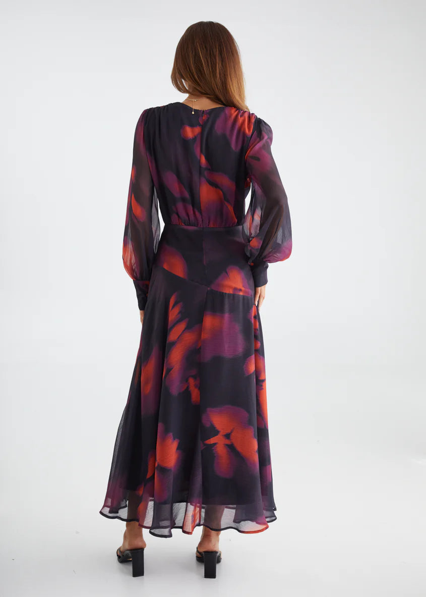 Frida Maxi Dress - Black Watercolour