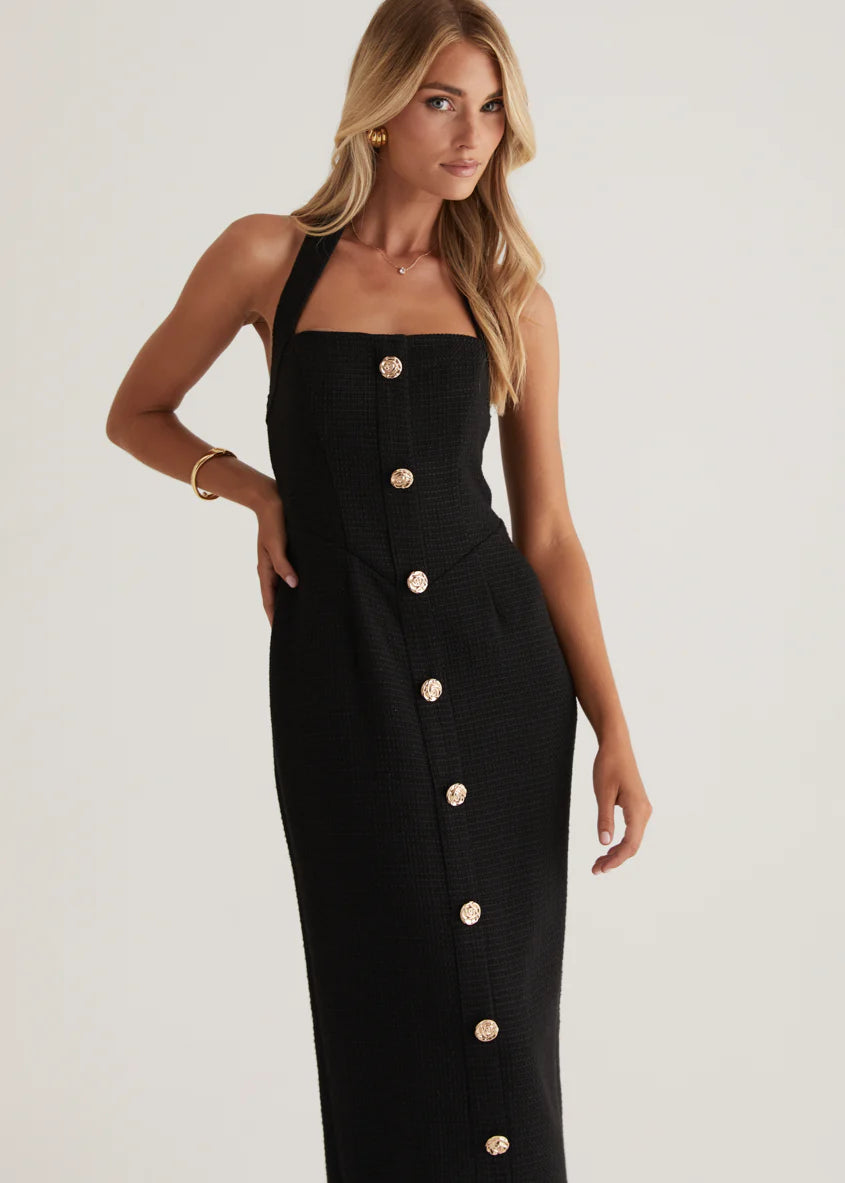 Marina Halter Midi Dress - Black