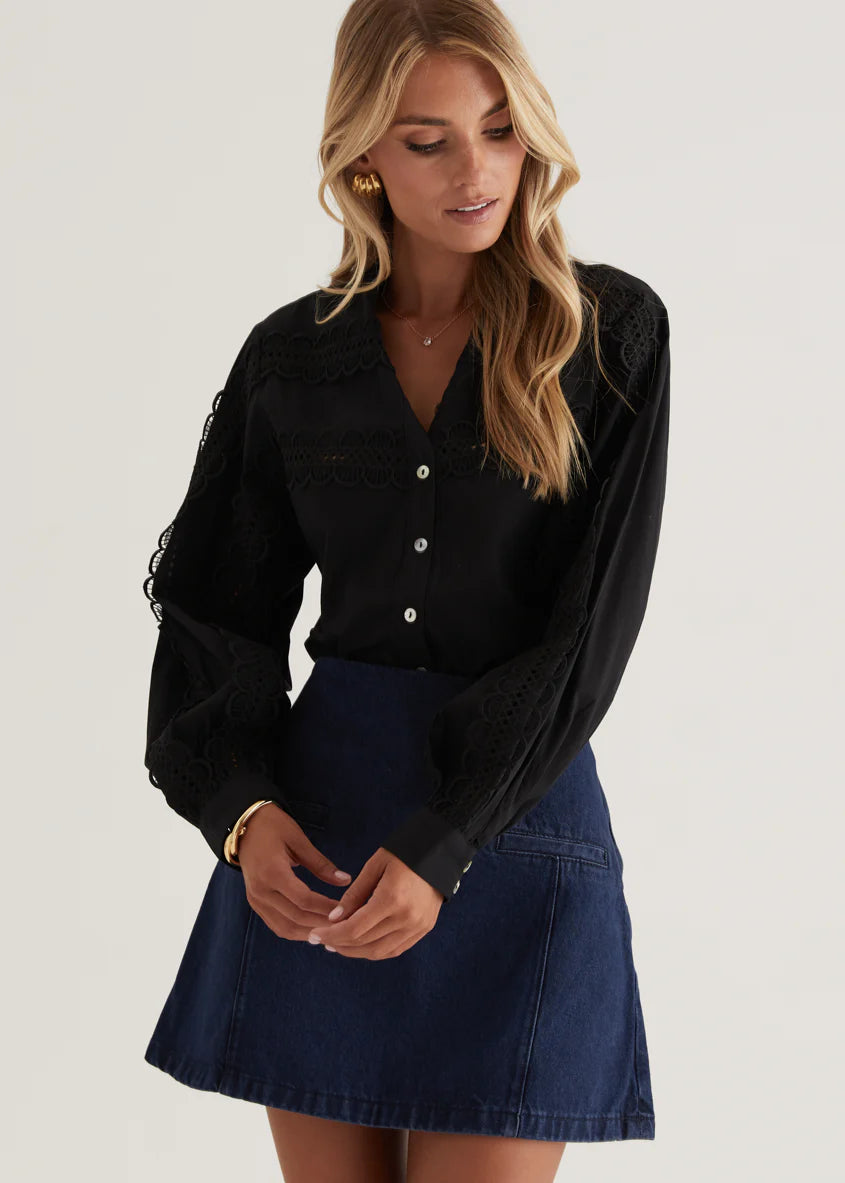 Betty Embroidered Shirt - Black