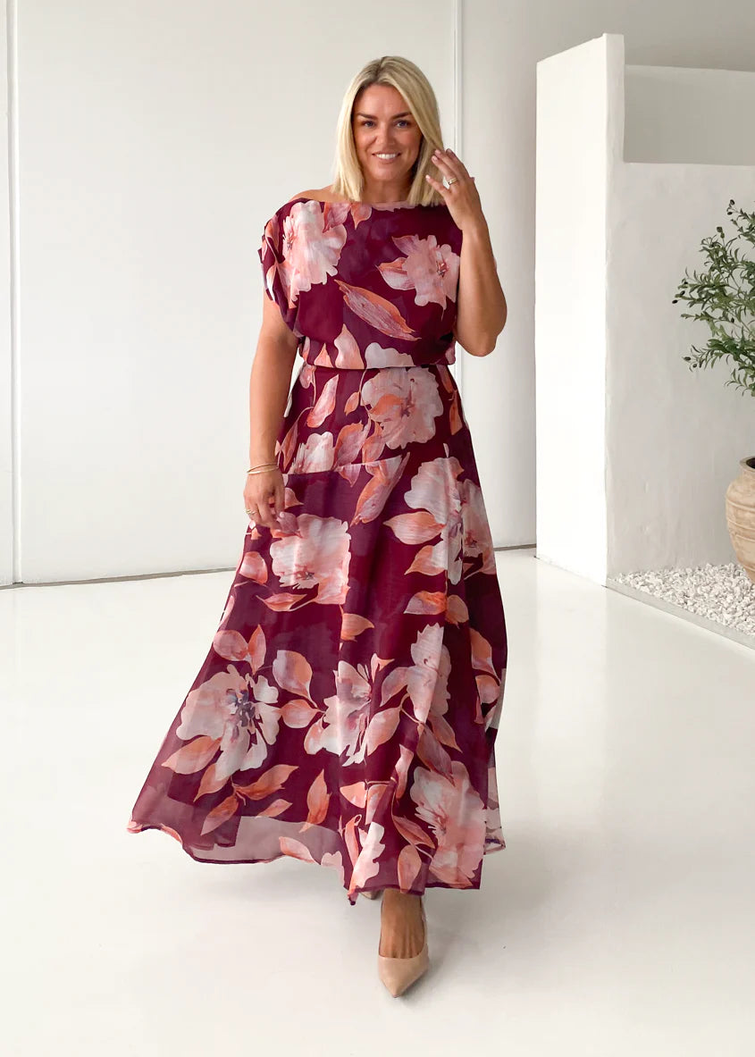 Tatum Off Shoulder Top - Burgundy Floral