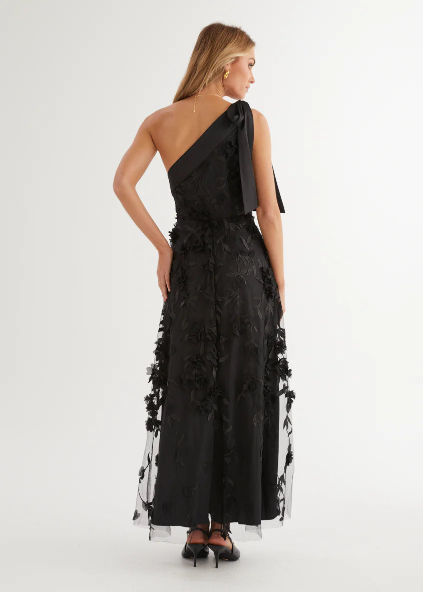 Devotion One Shoulder Midi Dress - Black