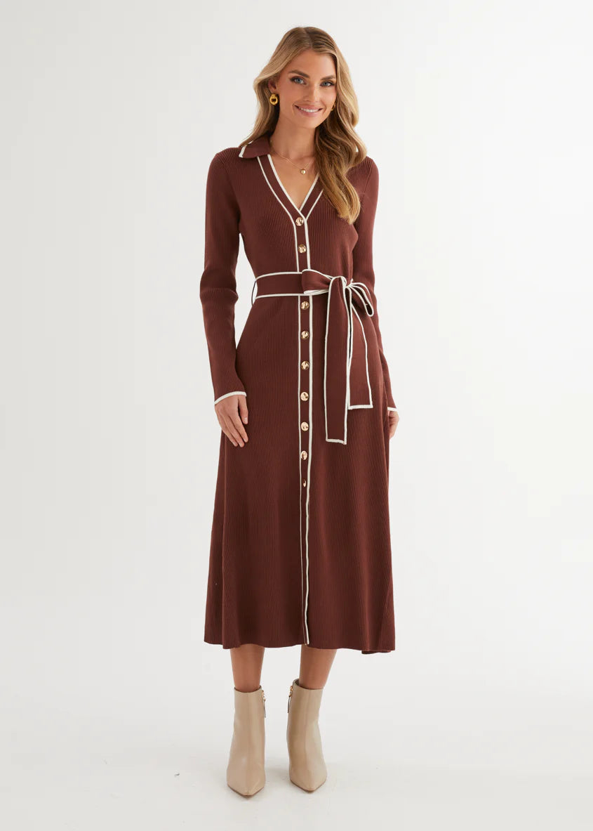 Stephanie Knit Midi Dress - Brown