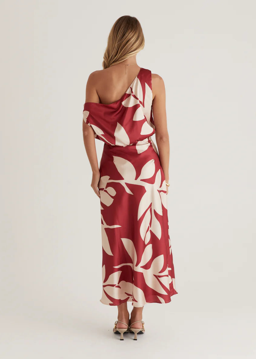 Naeve Off Shoulder Midi Dress - Berry Leaf