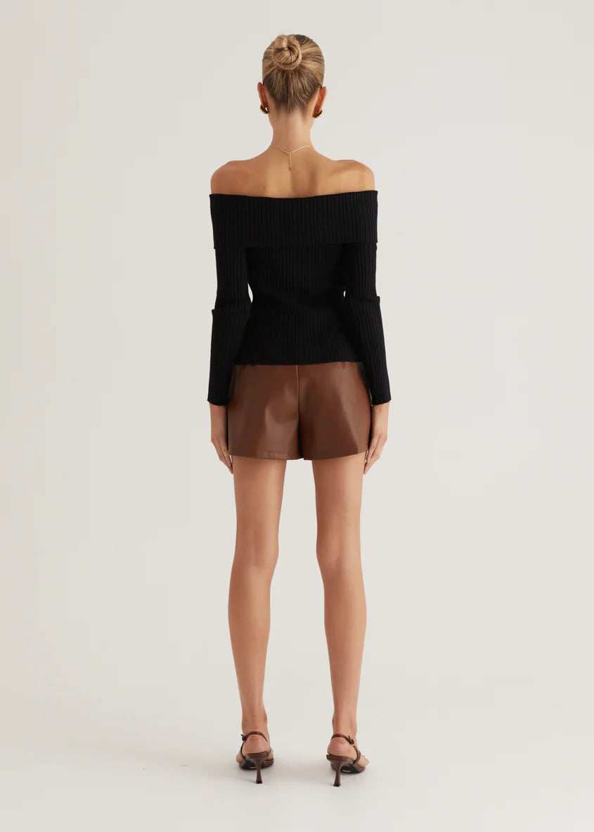 Ember Off Shoulder Knit Top - Black
