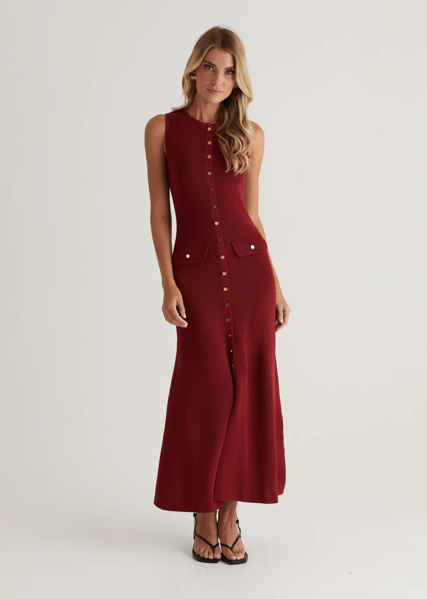 Tully Knit Midi Dress - Wine