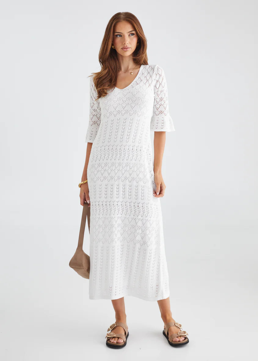 Estrela Crochet Midi Dress - Off White