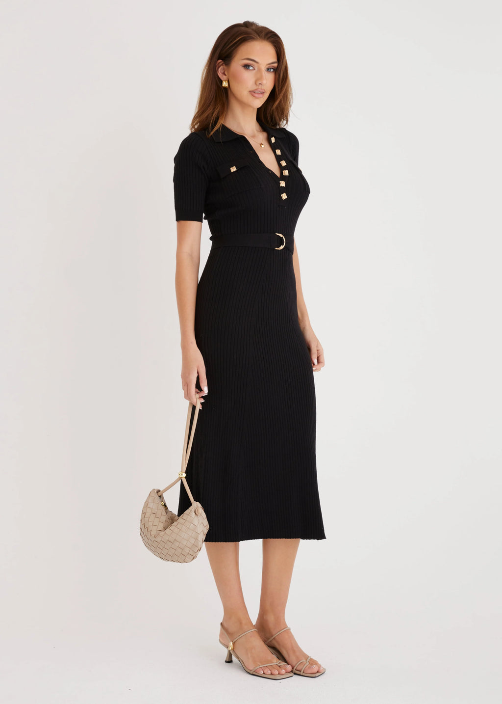 Siesta Knit Midi Dress - Black