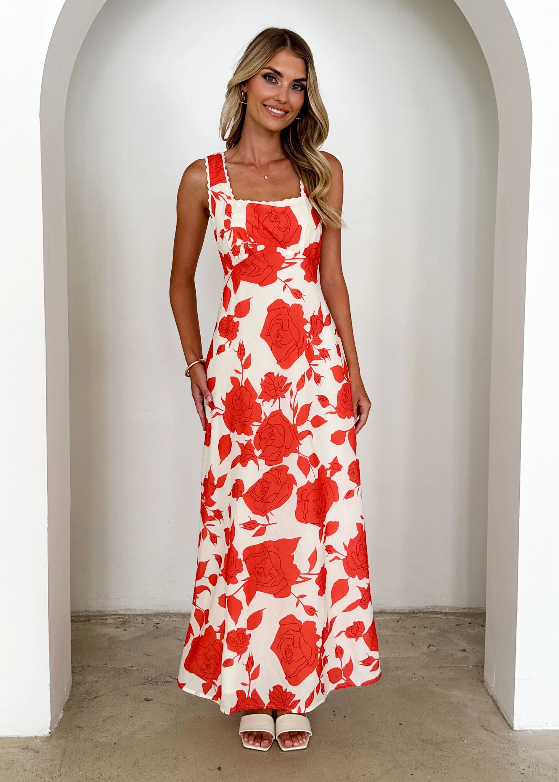 Dominique Maxi Dress - Red Floral