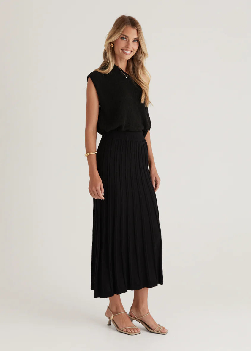 Tobin Knit Midi Skirt - Black