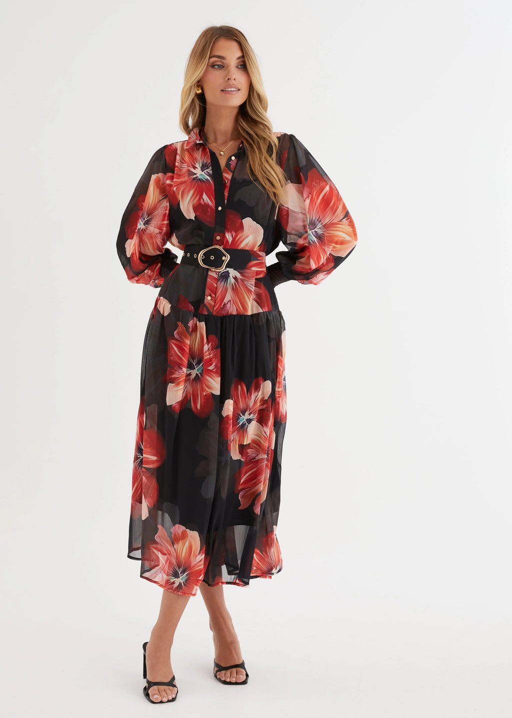 Aleera Midi Dress - Black Floral