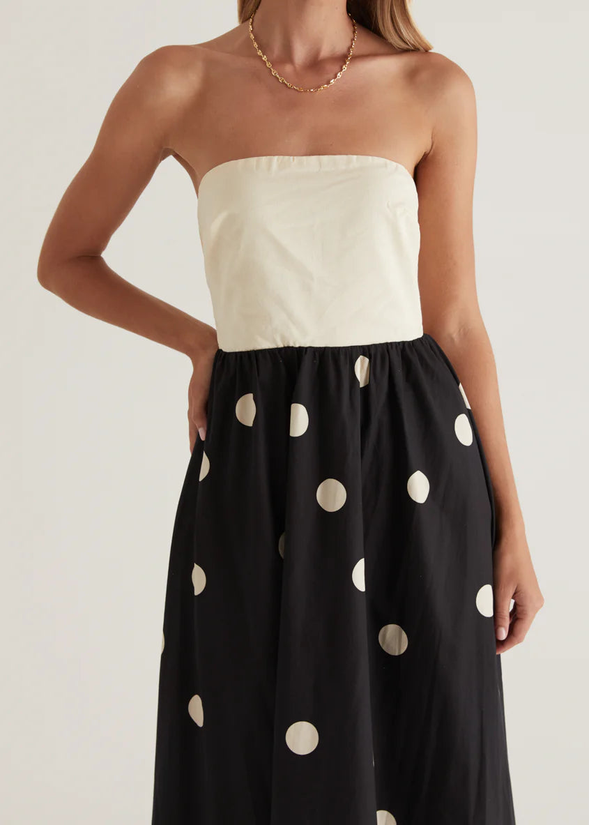 Nadya Strapless Maxi Dress - Cream Polka