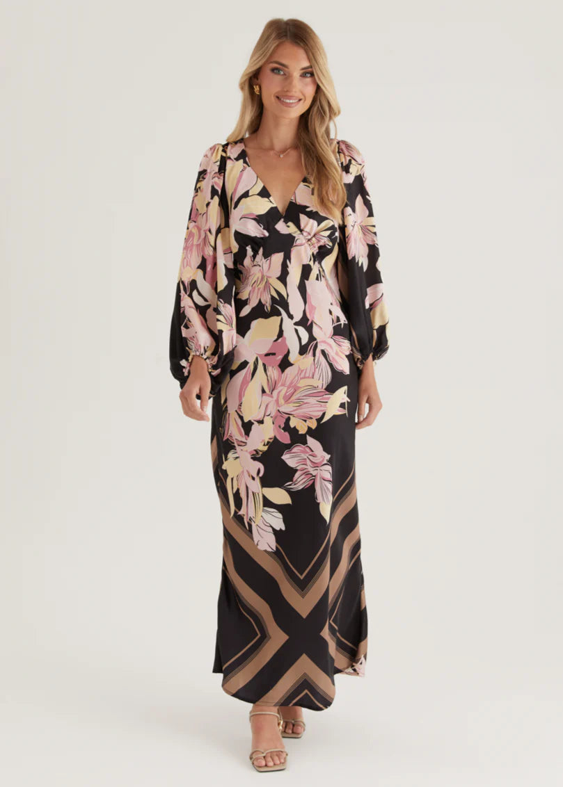 Stetha Maxi Dress - Black Floral