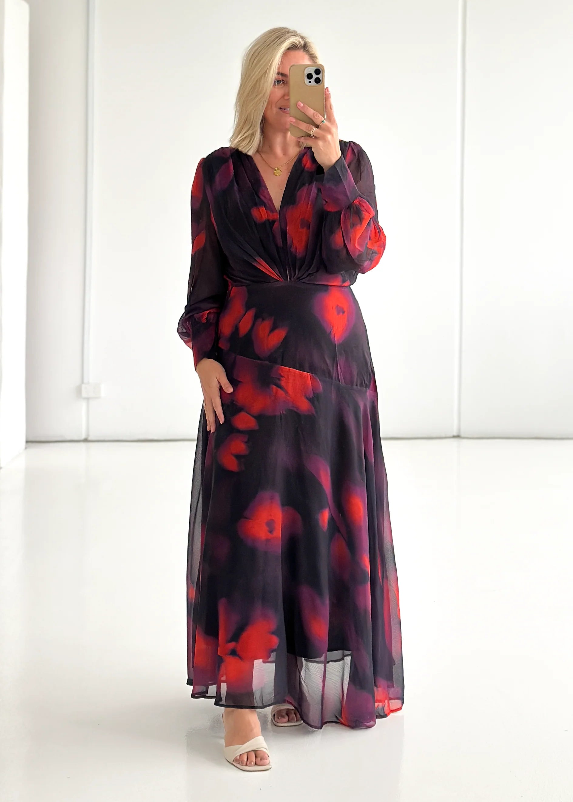 Frida Maxi Dress - Black Watercolour