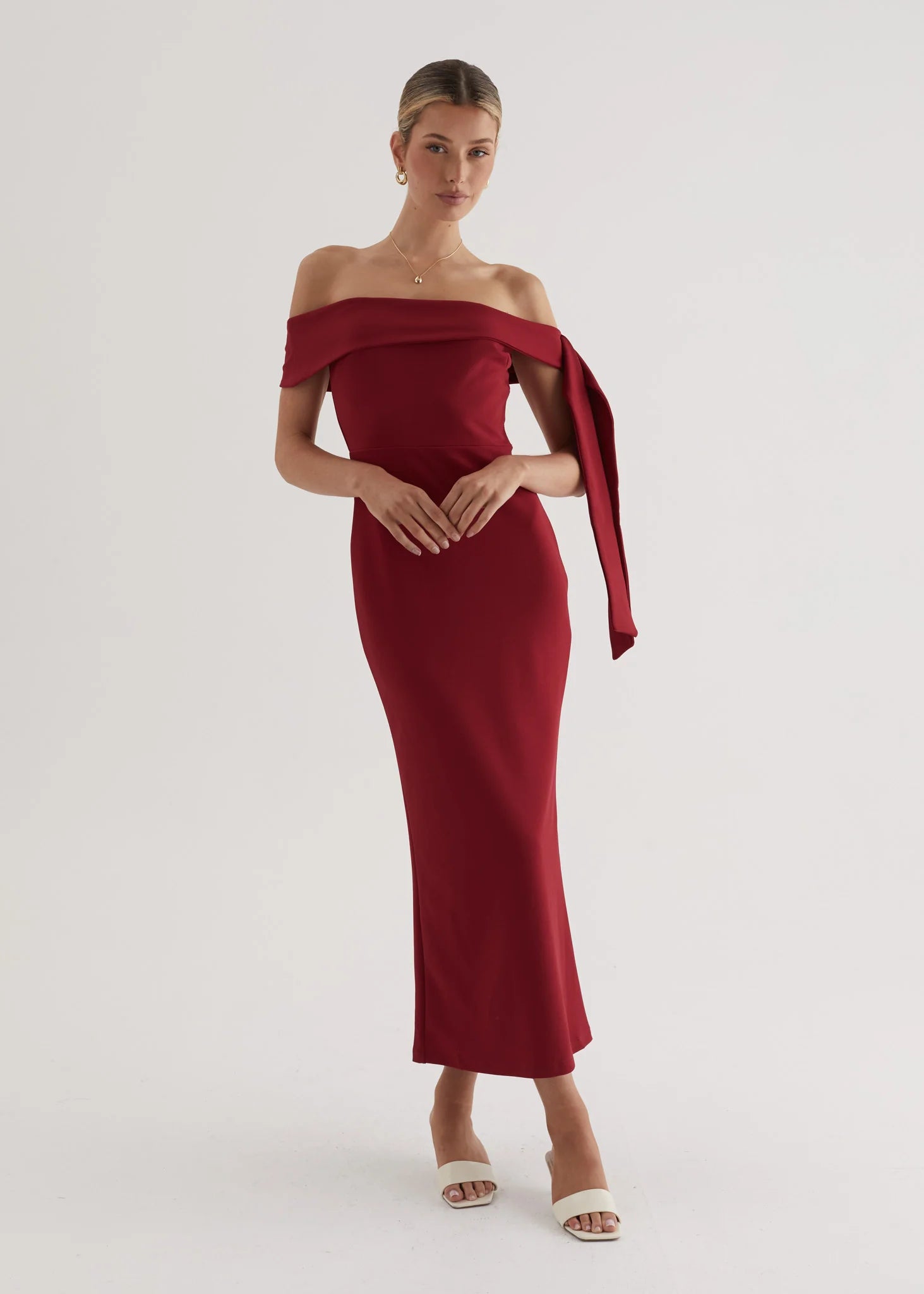 Renia Off Shoulder Maxi Dress - Cherry