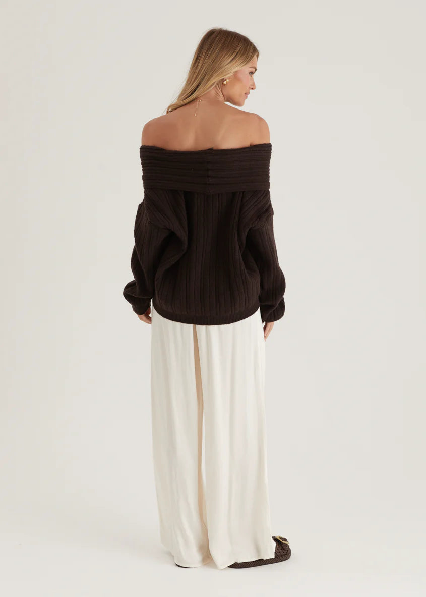 Shiloh Off Shoulder Sweater - Espresso