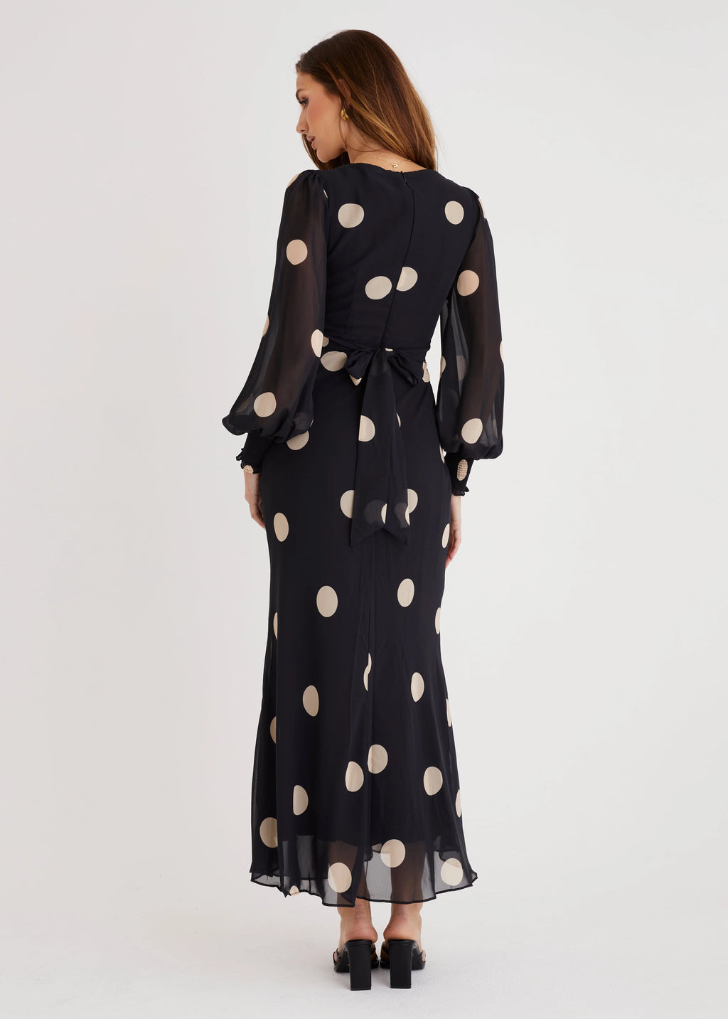 Camellia Midi Dress - Black Polka