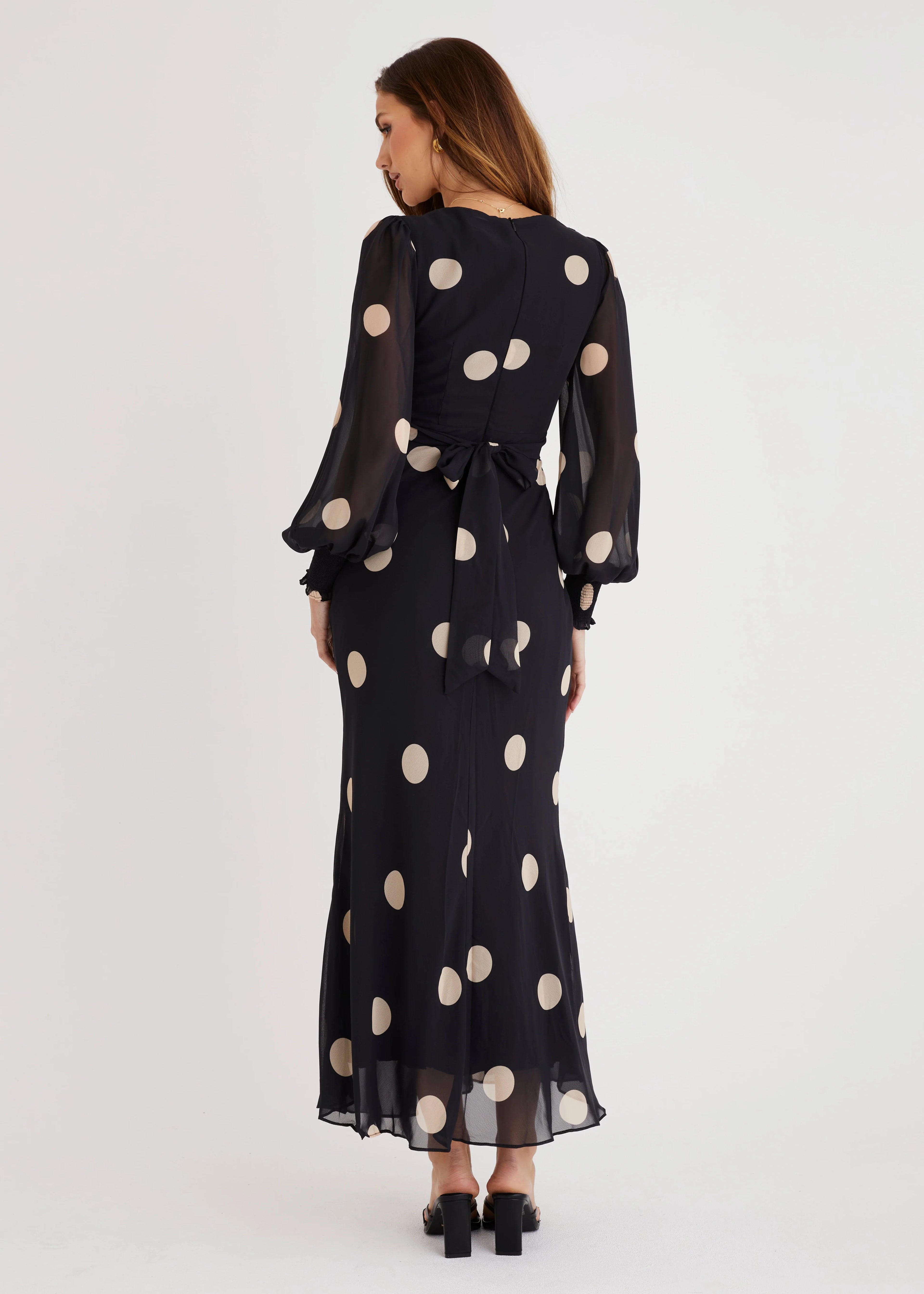 Camellia Midi Dress - Black Polka