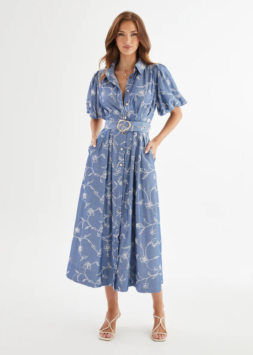 Wanderer Midi Dress - Indigo Chambray