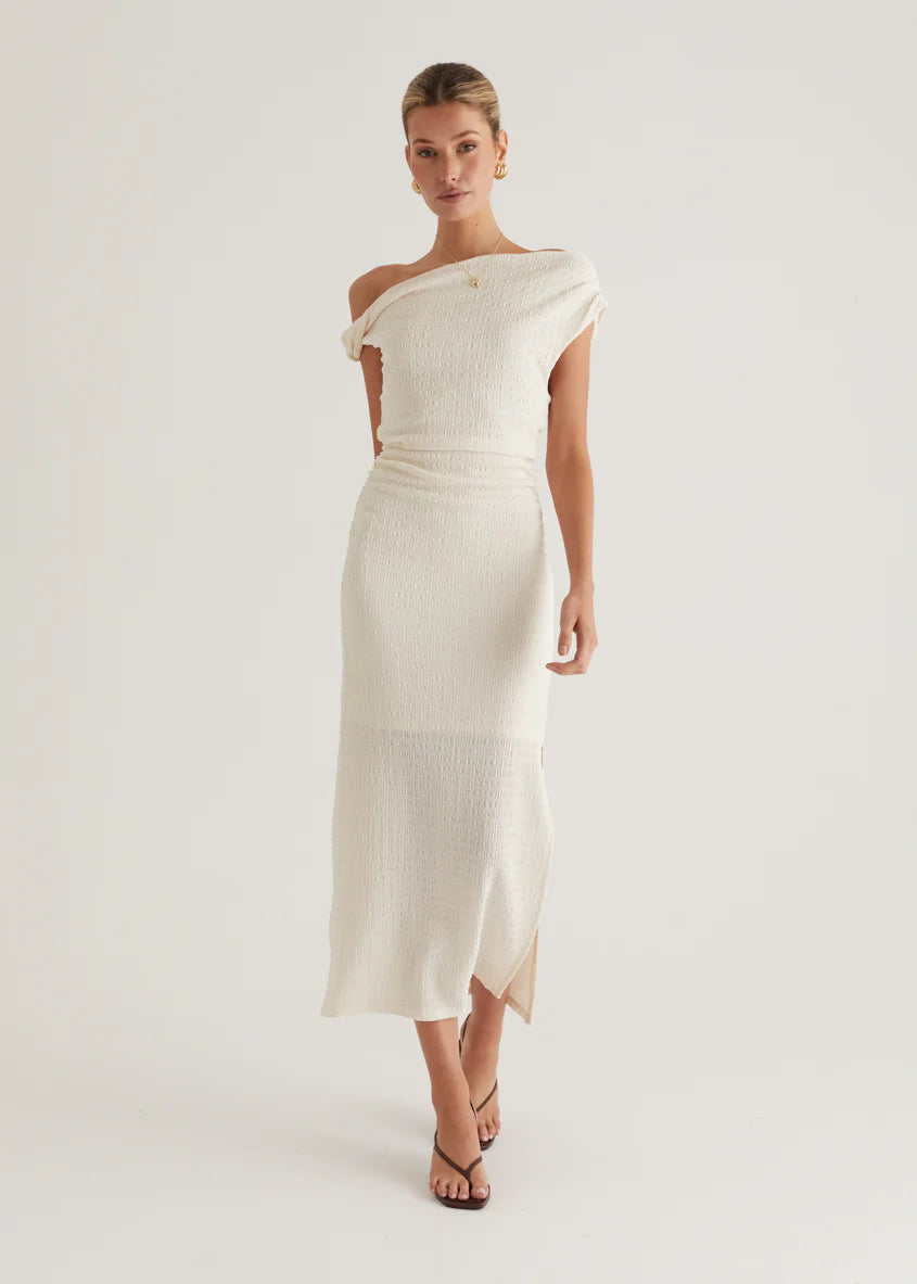 Archie One Shoulder Midi Dress - Cream