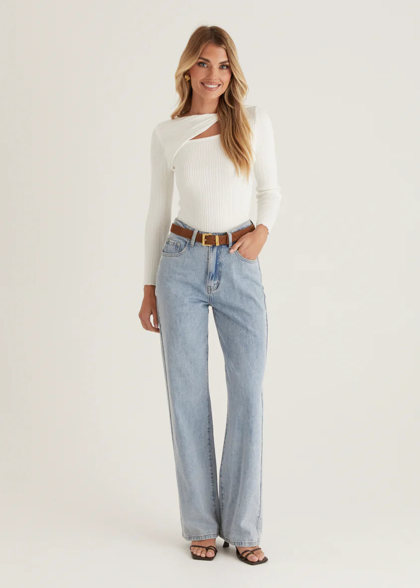 Fenla Twist Knit Top - Off White