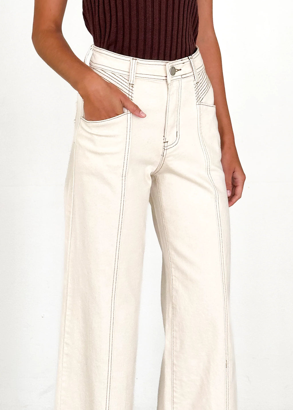 Jess Stretch Wide Leg Jeans - Sand