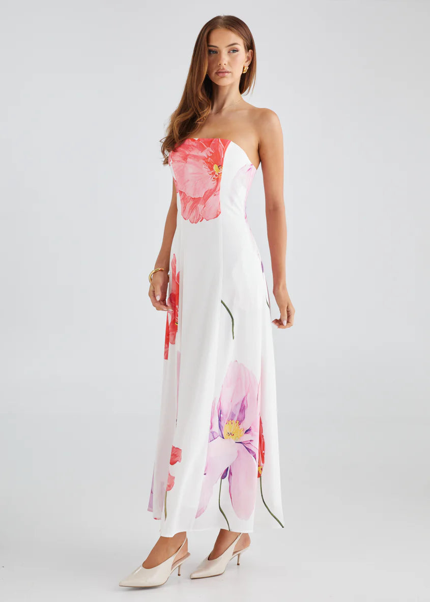 Jayde Strapless Maxi Dress - Pink Flowers