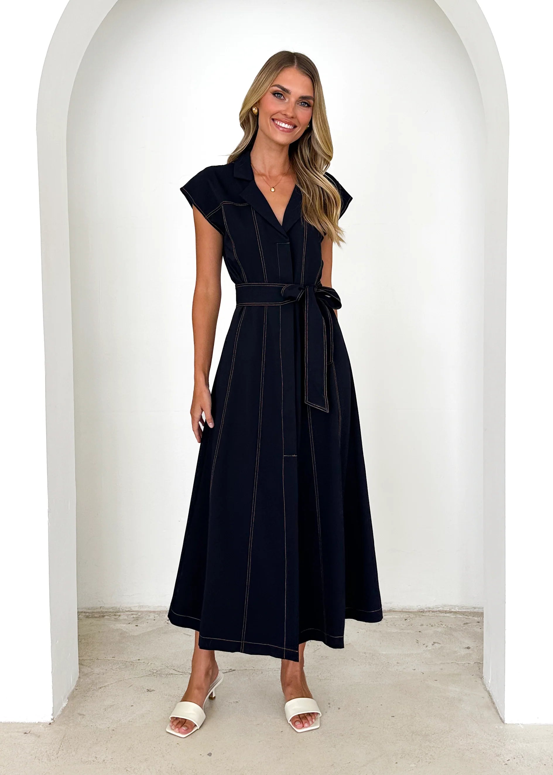 Chevron Midi Dress - Indigo