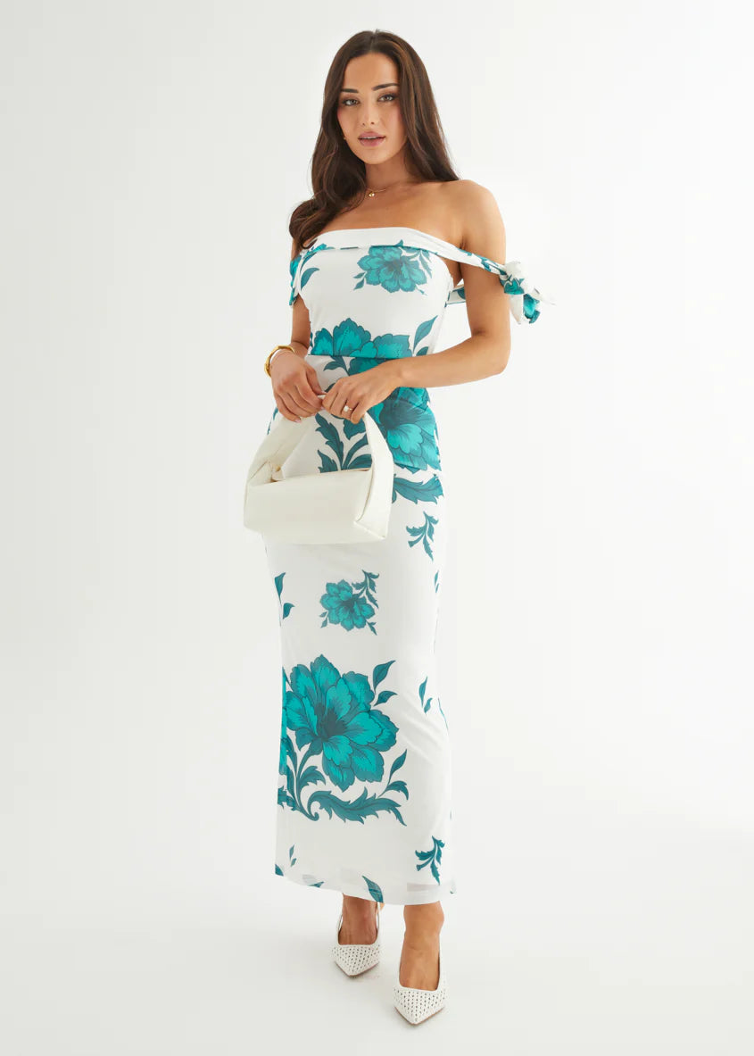 Madisyn Mesh Maxi Dress - Green Flowers