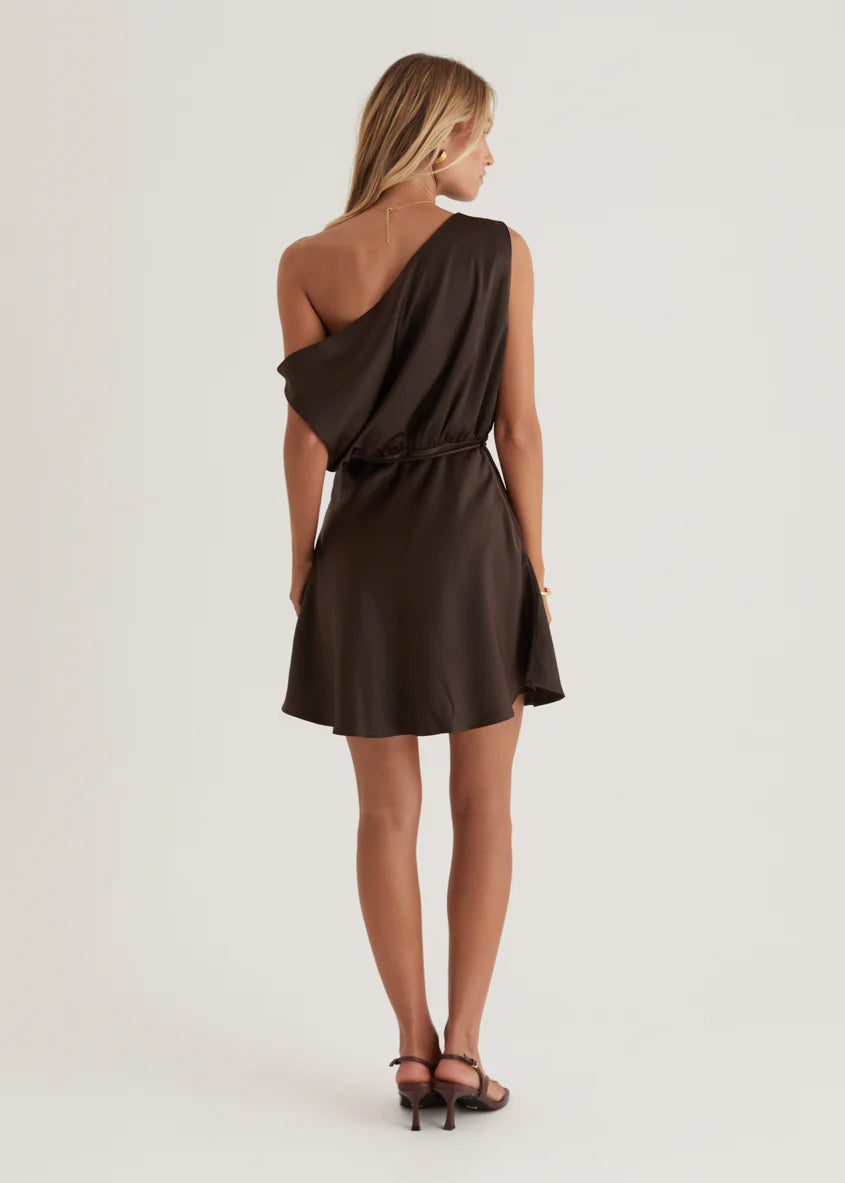 Zeke One Shoulder Dress - Chocolate