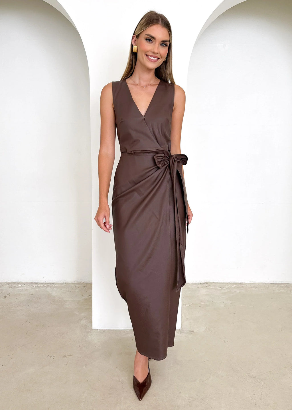 Artemma Coated Midi Dress - Chocolate