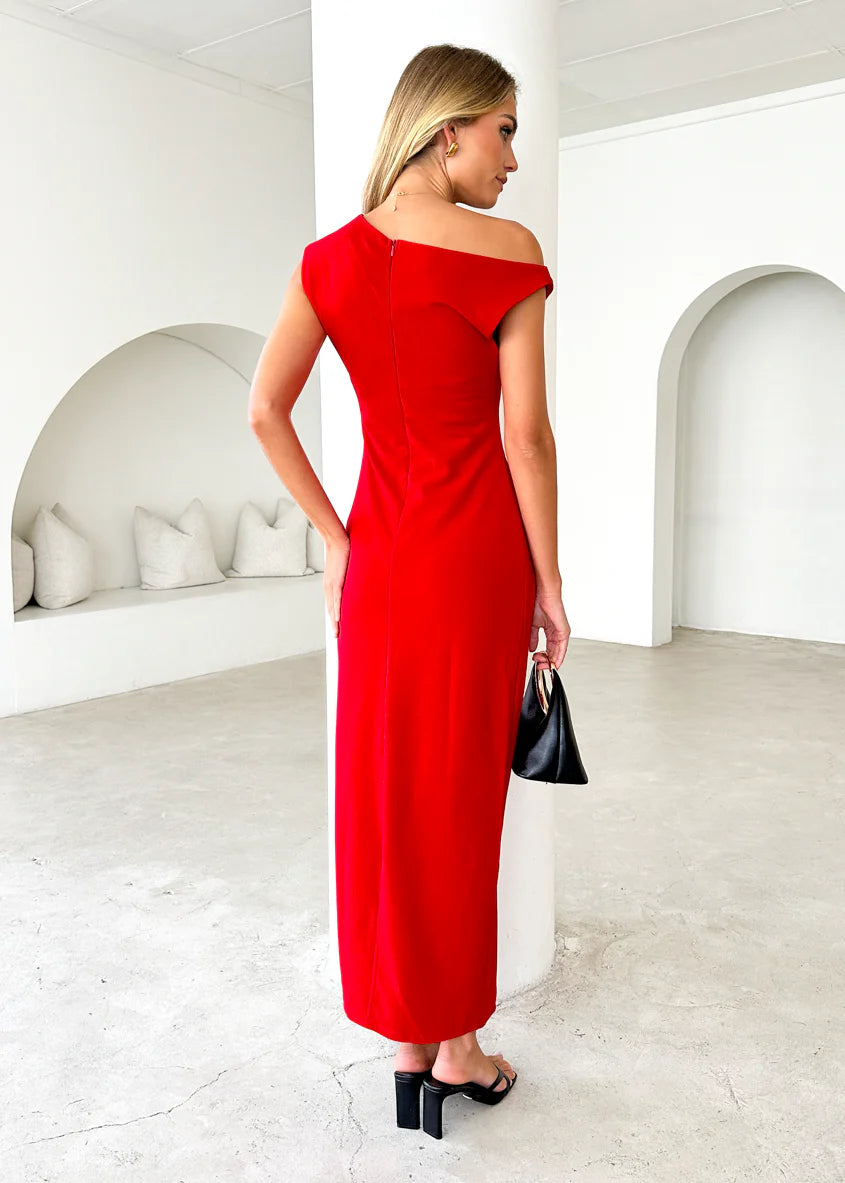 Elsea One Shoulder Maxi Dress - Red