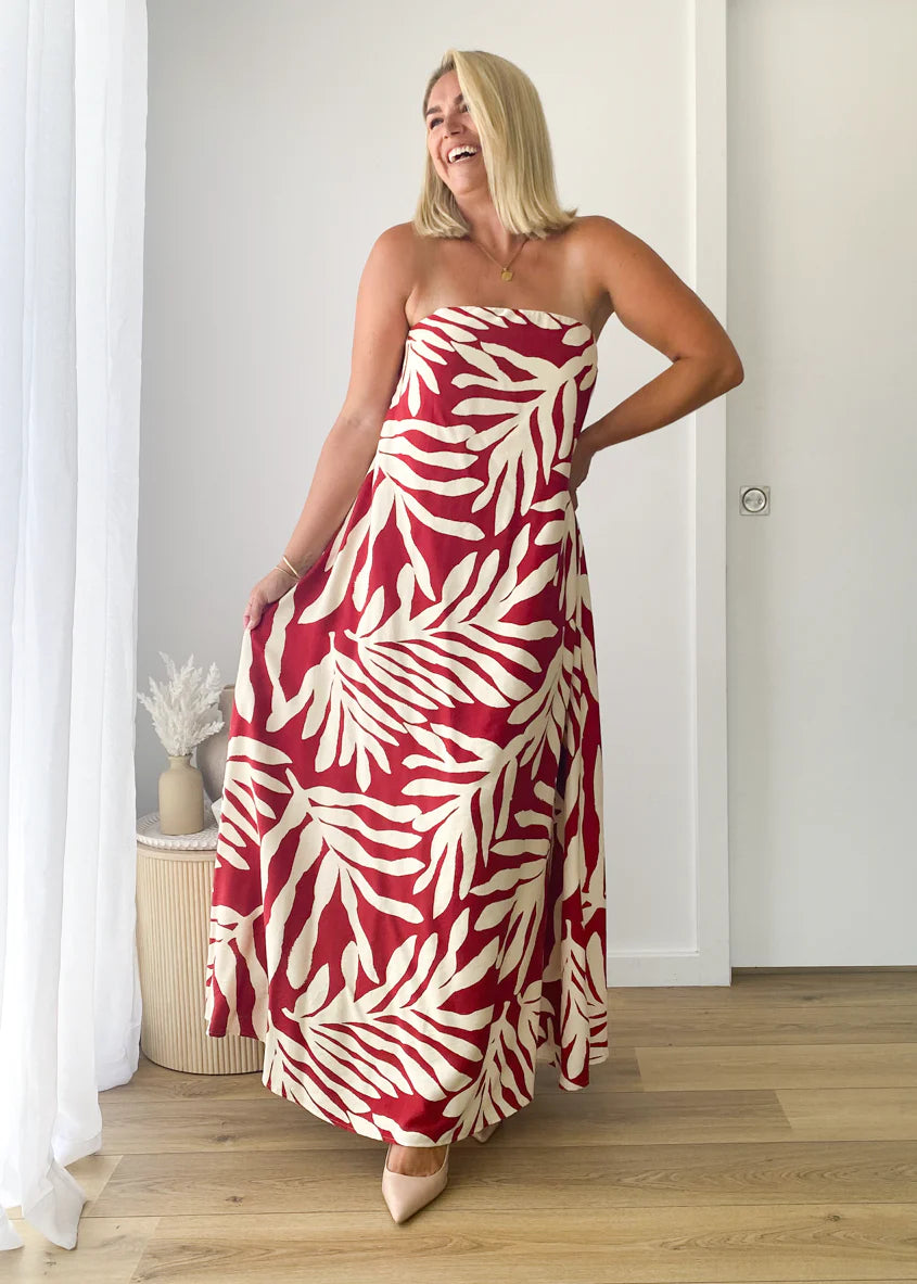 Remora Strapless Maxi Dress - Ruby Leaf