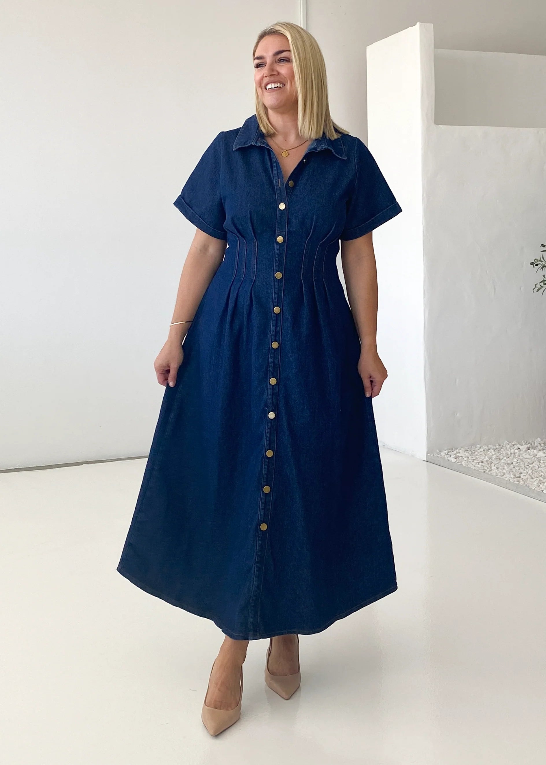 Annika Denim Midi Dress - Indigo