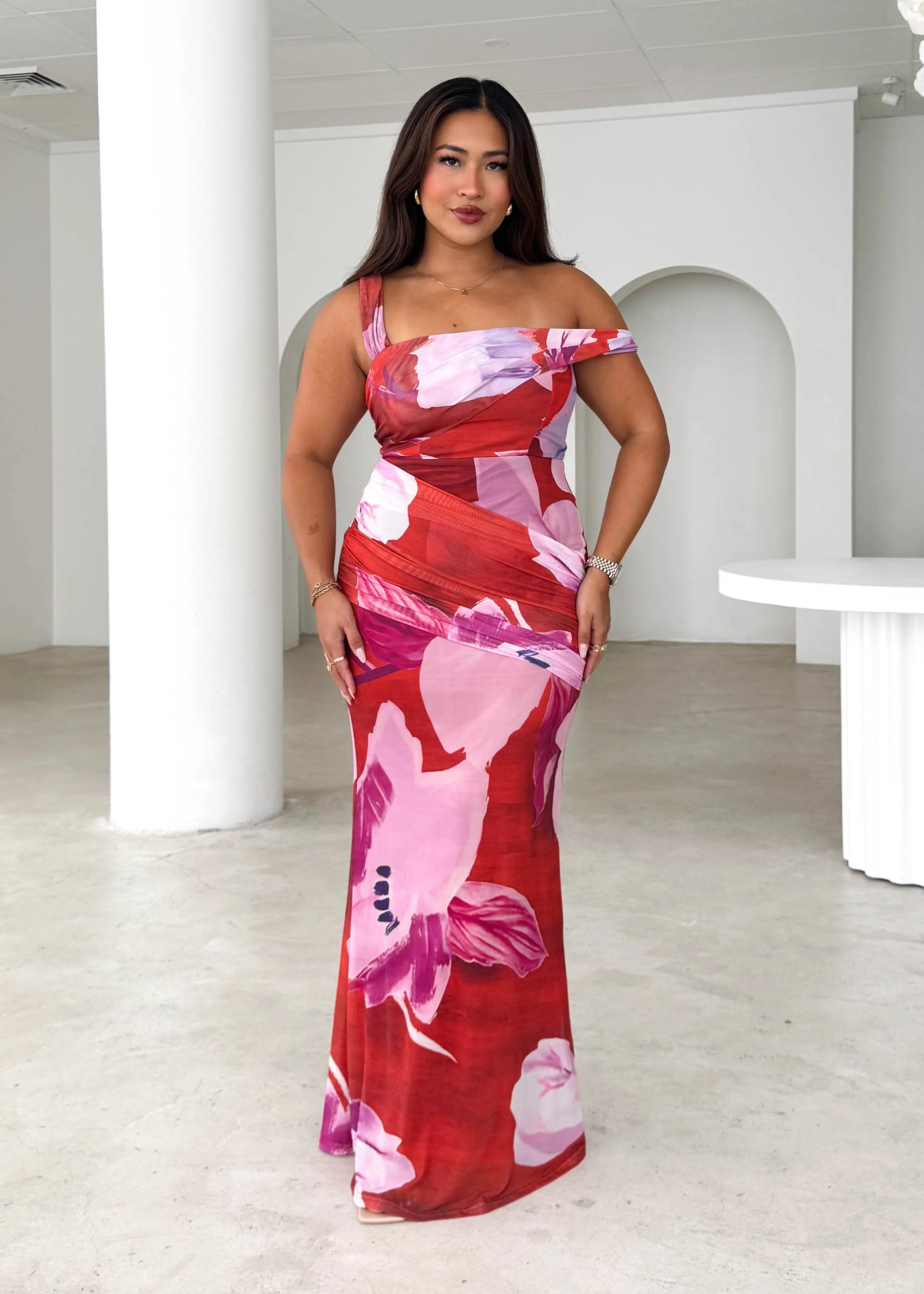 Helena Mesh Maxi Dress - Wine Flowers