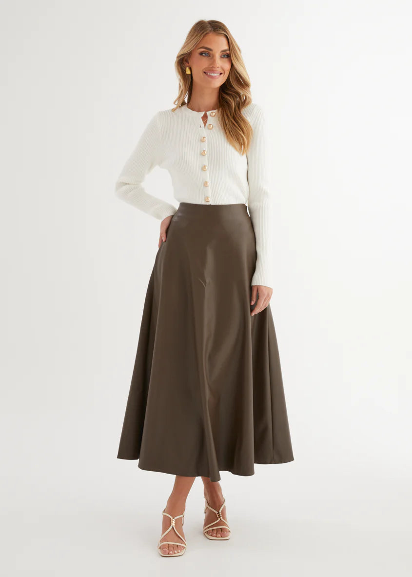 Coltrane PU Midi Skirt - Coffee