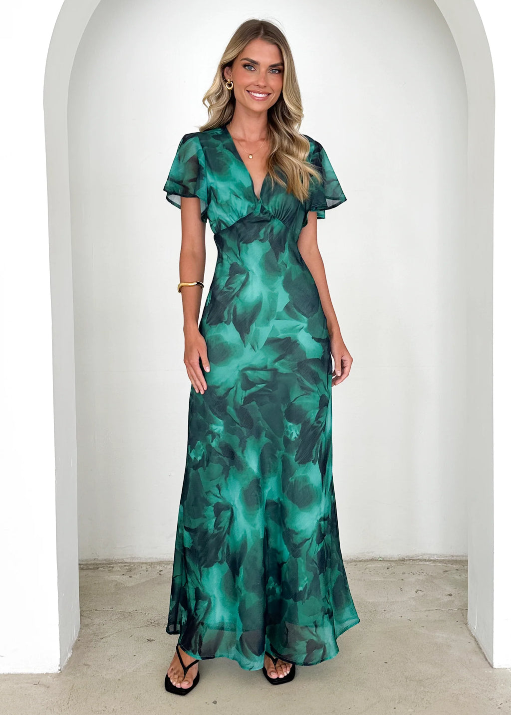Cabana Maxi Dress - Emerald Watercolour