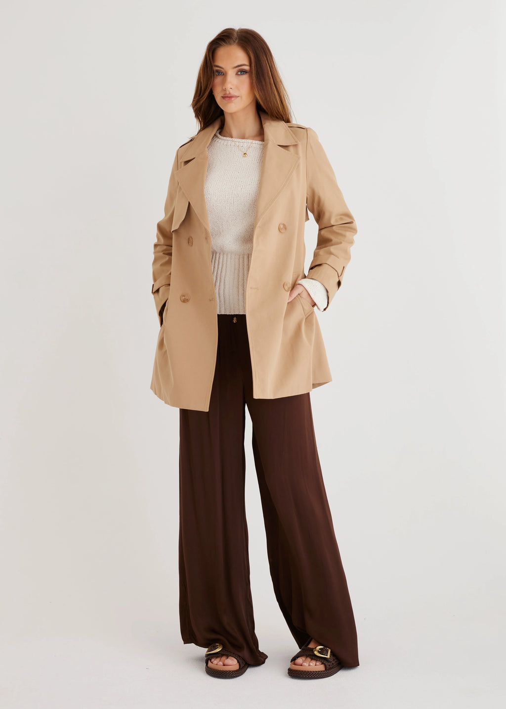 Alissa Cropped Trench Coat - Beige