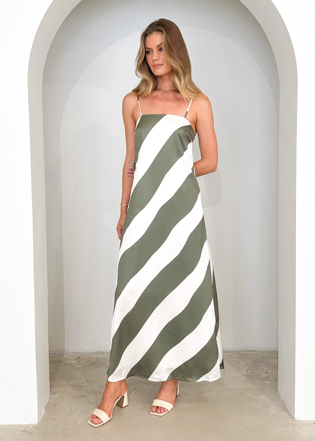 Kaela Maxi Dress - Khaki Stripe