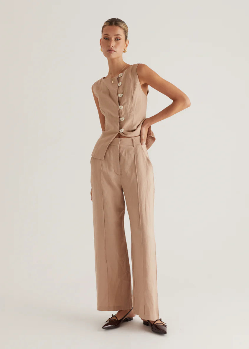 Thalia Linen Vest Top - Taupe