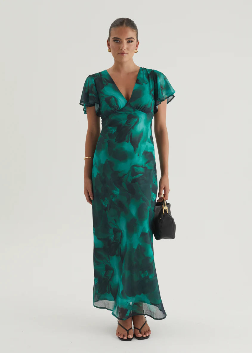 Cabana Maxi Dress - Emerald Watercolour