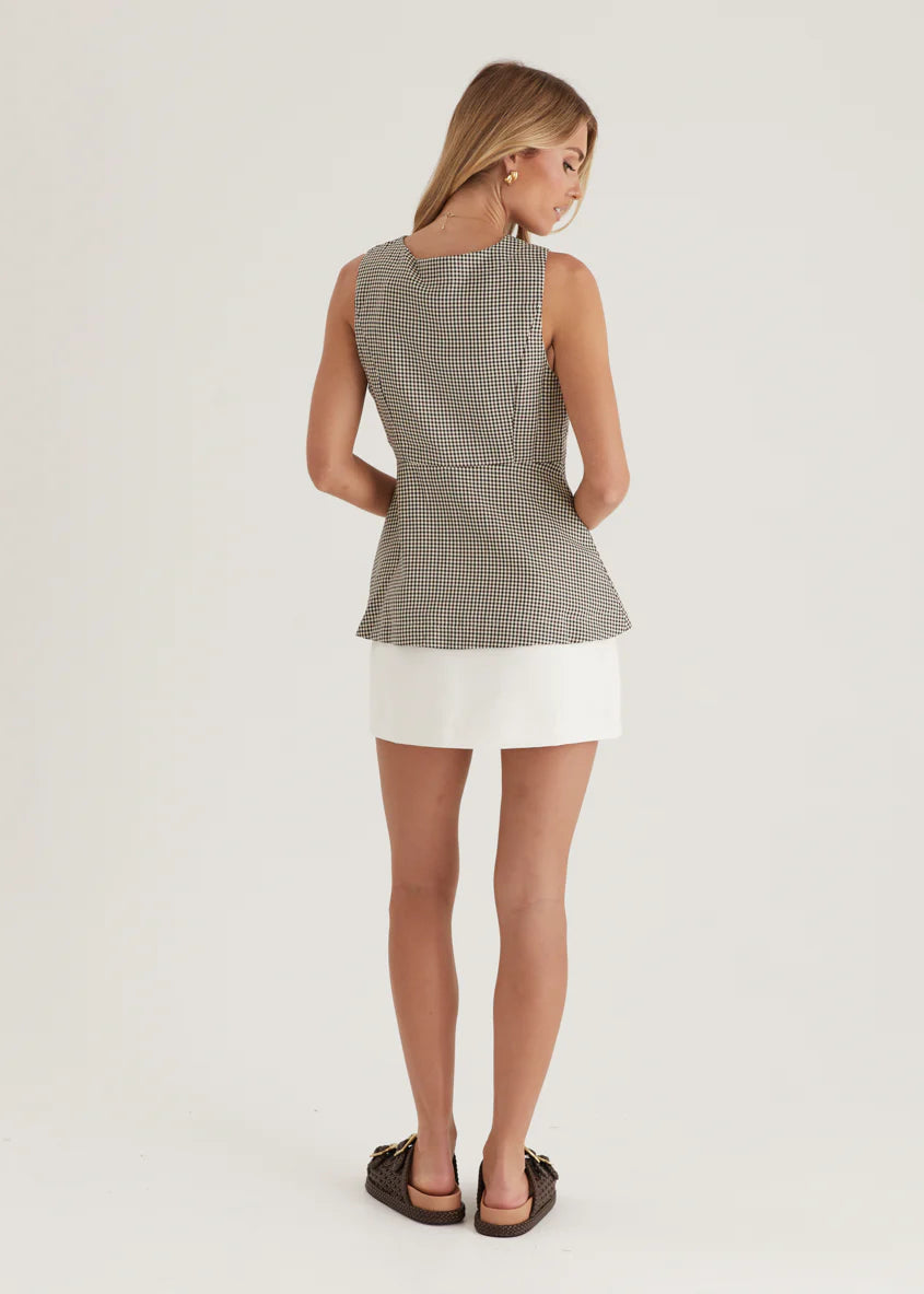 Zurich Vest Top - Brown Check