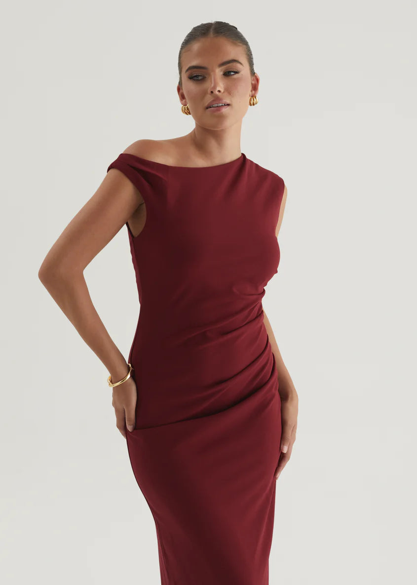 Carmella One Shoulder Maxi Dress - Burgundy