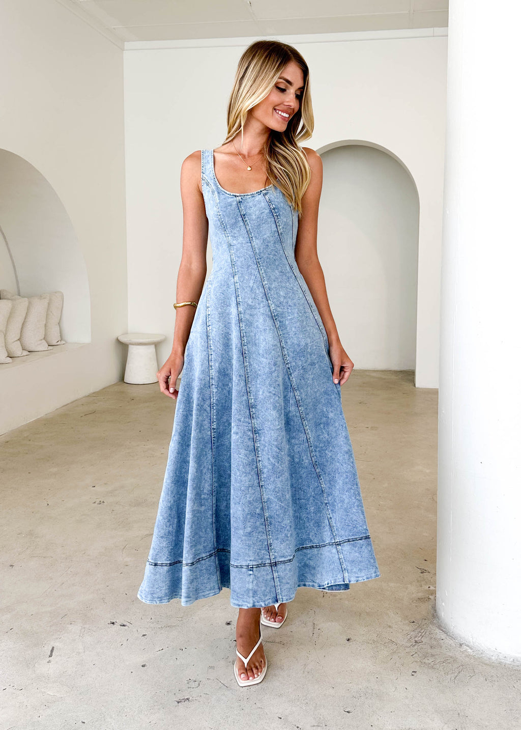 Yasmin Denim Midi Dress - Washed Blue