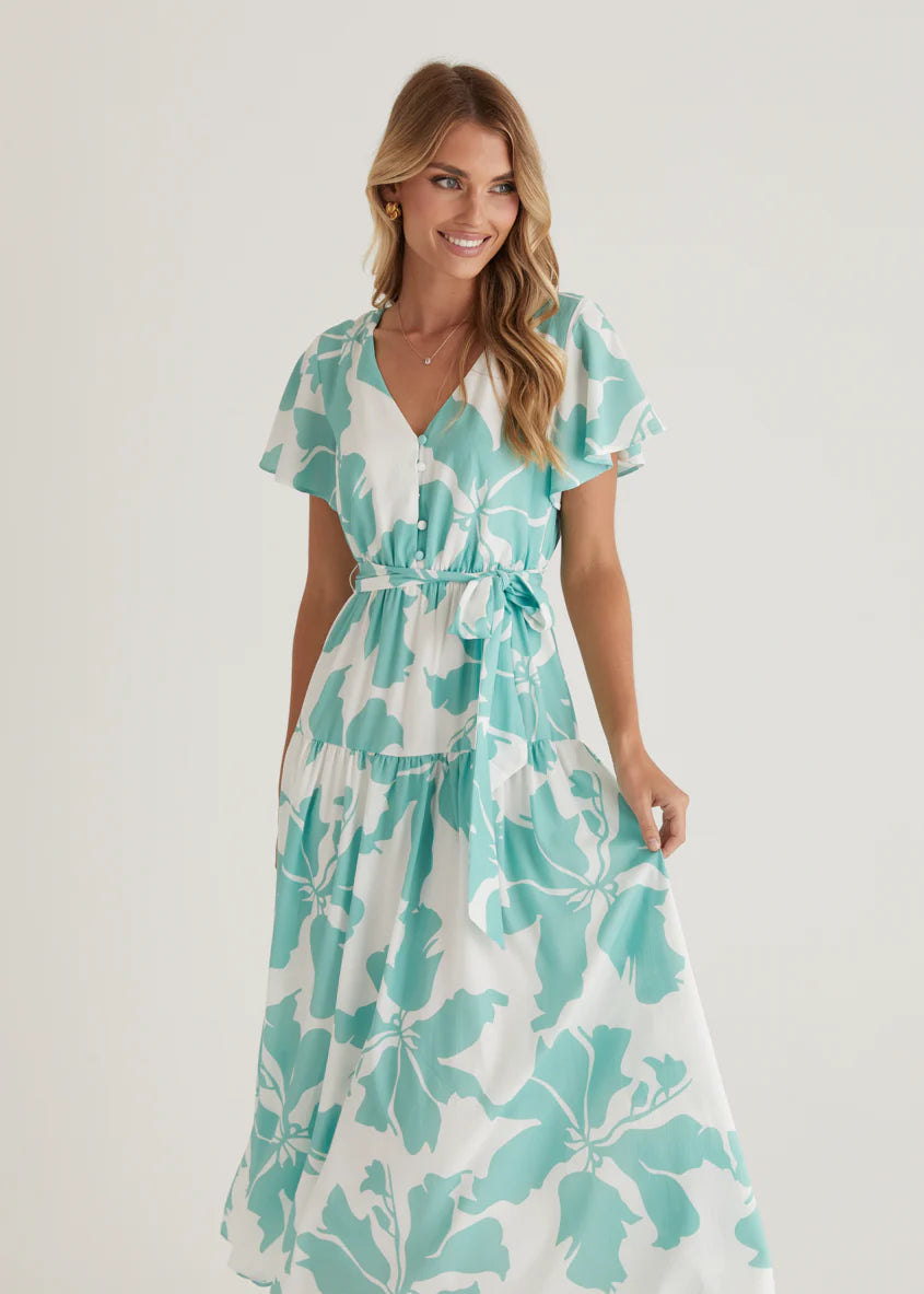 Vino Midi Dress - Green Floral