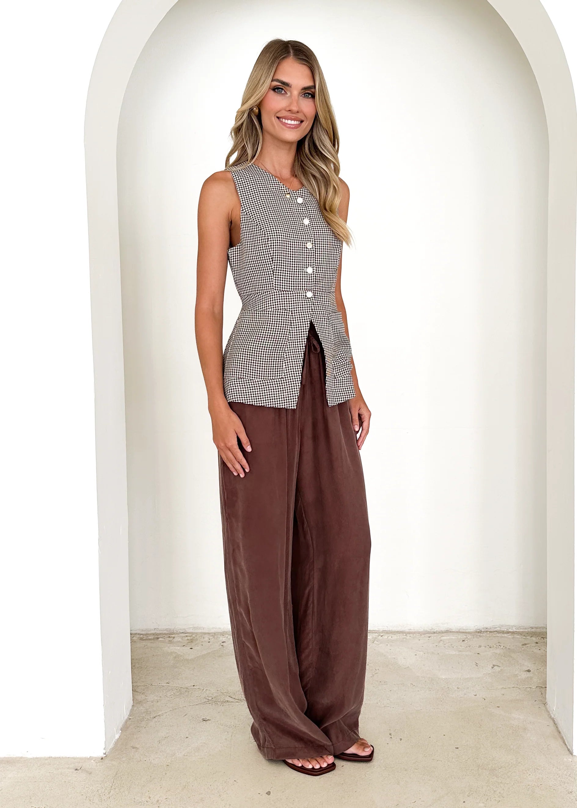 Zurich Vest Top - Brown Check